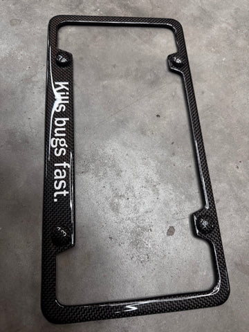 Porsche “Kills bugs fast.” Carbon fiber plate frame, with match upgraded caps