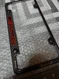 Mercedes AMG Carbon Fiber Plate Frame Black chrome Red logo. Notches, 4 bolt hole