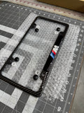 BMW M POWER CARBON FIBER PLATE FRAME. 4 bolt hole, notches.  Raised M power badge