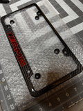 Mercedes AMG Carbon Fiber Plate Frame Black chrome Red logo. Notches, 4 bolt hole