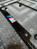 BMW M POWER CARBON FIBER PLATE FRAME. 4 bolt hole, notches.  Raised M power badge