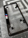 BMW M POWER CARBON FIBER PLATE FRAME. 4 bolt hole, notches.  Raised M power badge