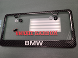 BMW LETTERING CARBON FIBER PLATE FRAME -WHITE