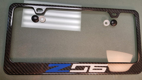 CORVETTE Z06 CARBON FIBER PLATE FRAME BLUE/BRUSHED
