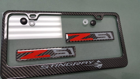 CORVETTE STINGRAY Z51 CARBON FIBER PLATE FRAME/BADGE COMBO -GREY