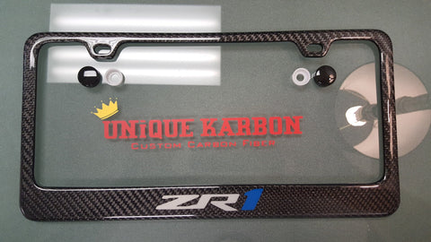 CORVETTE ZR1 CARBON FIBER PLATE FRAME -BRUSHED ALUMINUM/BLUE