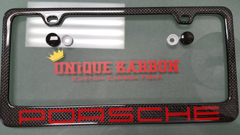Porsche Lettering Carbon Fiber Plate Frame RED 1x1