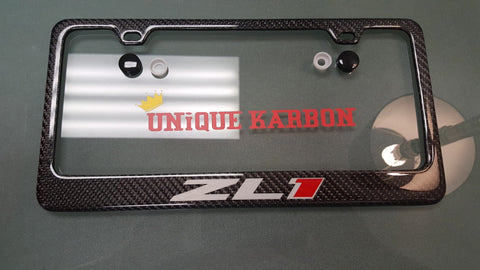 CAMARO ZL1 CARBON FIBER PLATE FRAME -BRUSHED ALUMINUM/RED