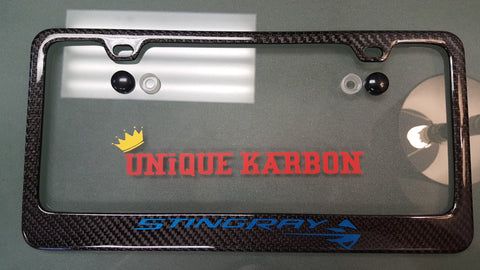 CORVETTE STINGRAY CARBON FIBER PLATE FRAME -METALLIC BLUE
