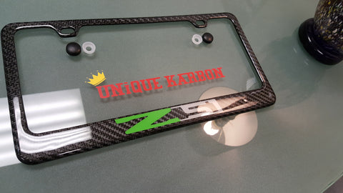 CORVETTE Z51 CARBON FIBER PLATE FRAME -GREEN/BRUSHED ALUMINUM