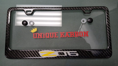 CORVETTE Z06 CARBON FIBER PLATE FRAME YELLOW/BRUSHED ALUMINUM