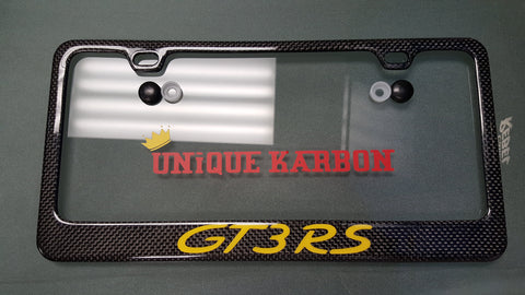 PORSCHE GT3 RS CARBON FIBER LICENSE PLATE FRAME -YELLOW
