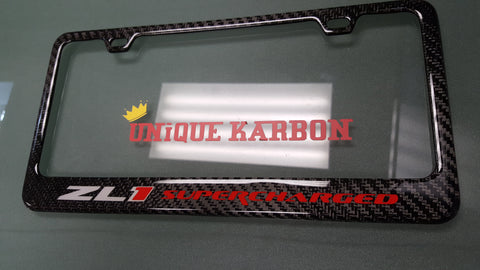 CAMARO ZL1 SUPERCHARGED CARBON FIBER PLATE FRAME BRUSHED ALUMINUM
