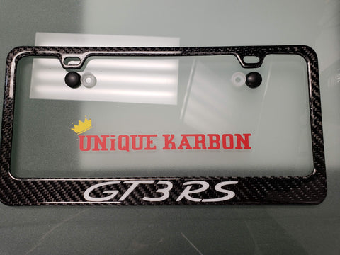 PORSCHE GT3 RS CARBON FIBER LICENSE PLATE FRAME -WHITE