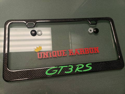 PORSCHE GT3 RS CARBON FIBER LICENSE PLATE FRAME -GREEN
