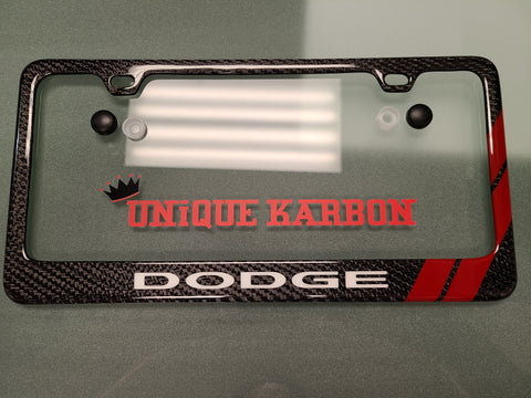 Dodge Red Stripes Carbon Fiber Plate Frame