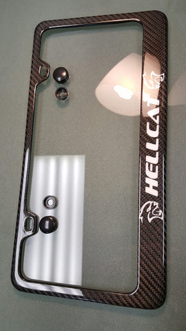 Hellcat carbon fiber plate frame WHITE LOGO
