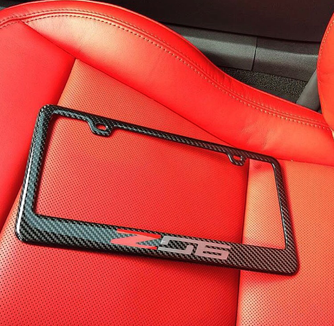 CORVETTE Z06 CARBON FIBER PLATE FRAME -RED/BRUSHED ALUMINUM