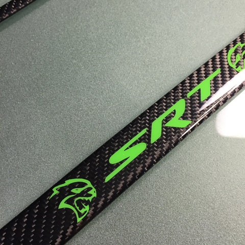 Hellcat "SRT" carbon fiber plate frame GREEN LOGO