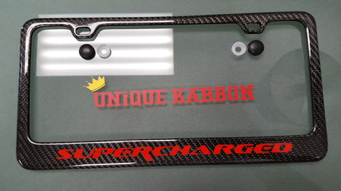 SUPERCHARGED CARBON FIBER LICENSE PLATE FRAME -RED